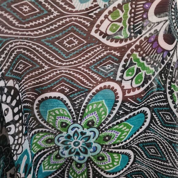 Maggie Barnes Women's Floral Metallic Wide Elastic Neck Sheer Flowy Plus 3X - Picture 3 of 5